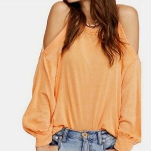 We The Free Chill Out Cold Shouler Long Dolman Sleeve Top Sz M Orange Boho Chic